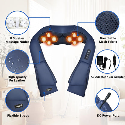 Joyset Shiatsu Neck and Back Massager with Heat,Electric Shoulder Massager for Pain Relief Deep Tissue,3D Kneading Massage with Cloth Cover Easy to Clean Best Gift for Men Women Parents