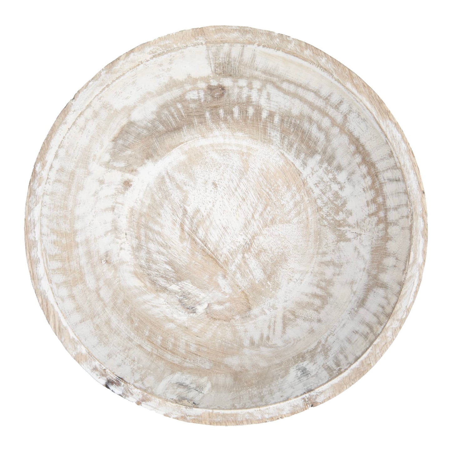 Creative Co-Op Boho Wood Pedestal Serving Bowl, White Wash Finish
