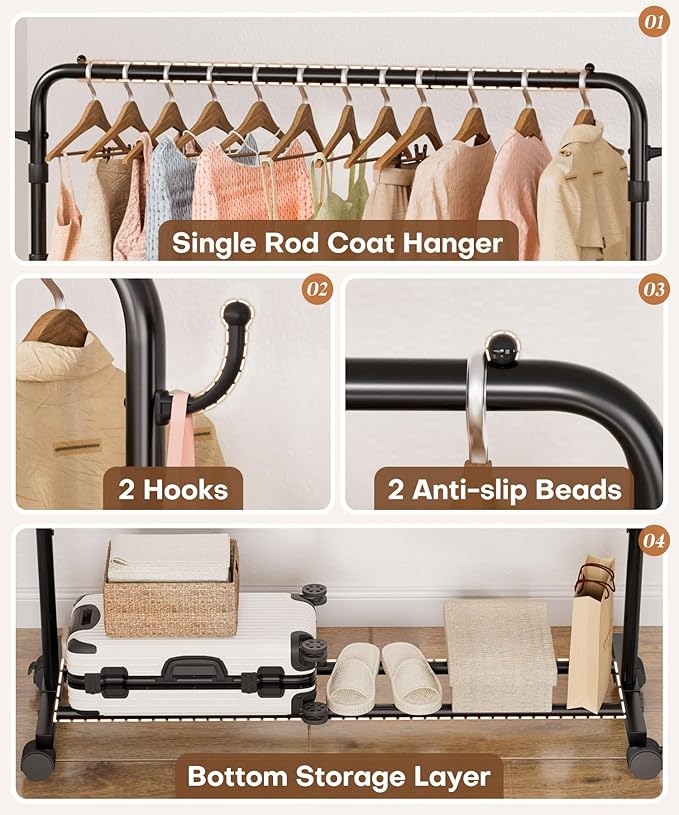 Homde Heavy Duty Clothes Rack: 120lb Standing Garment Storage