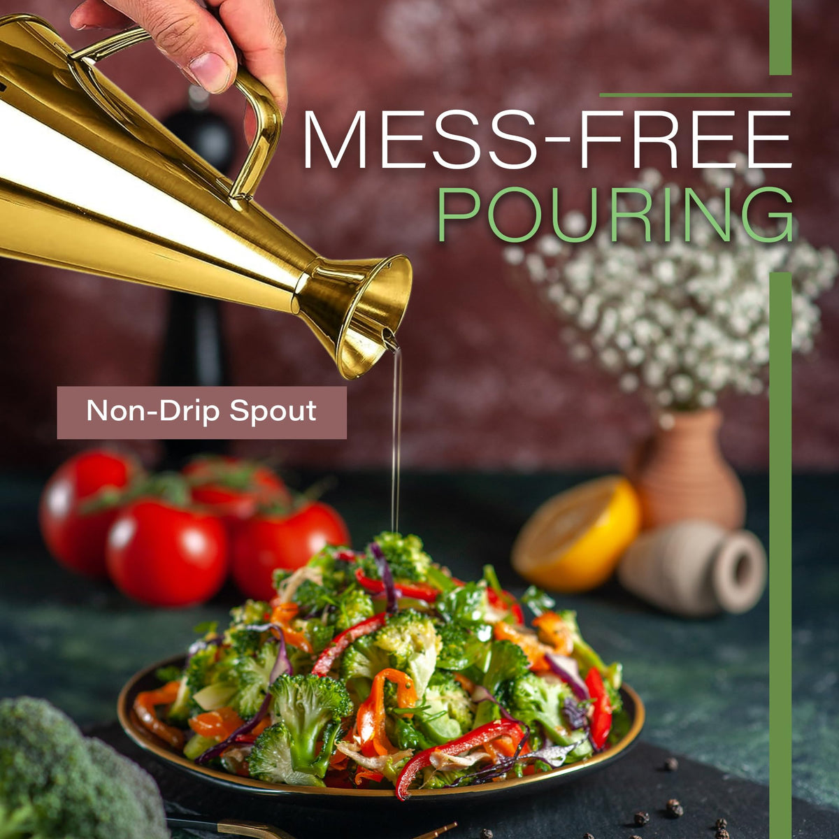 Olietta Olive Oil Dispenser Bottle Stainless Steel Non Drip Leak Proof No Mess Vinegar Pourer & Kitchen Drizzler 17 oz 500ML 0.5 Litre Great for Pouring & Drizzling Easy to Clean & Leakproof