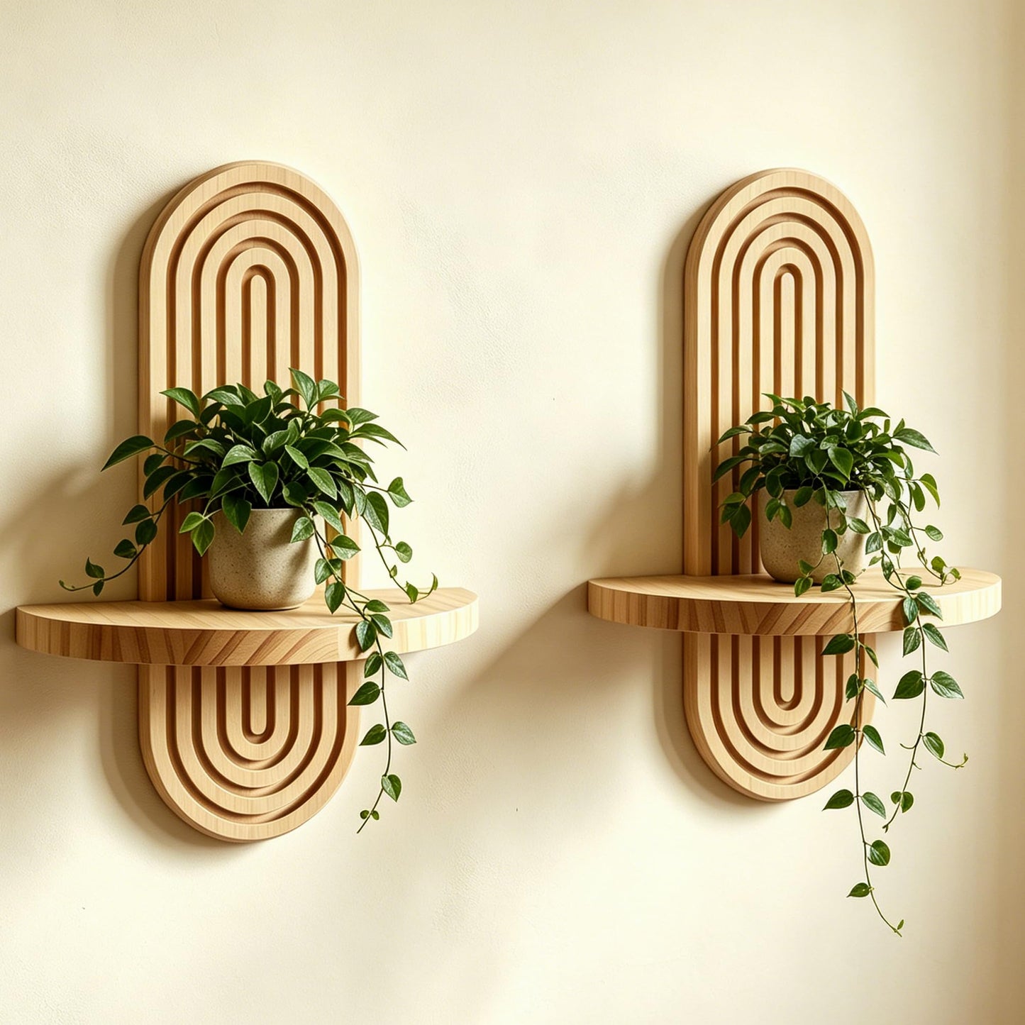 Natural Solid Wood Arched Wall Mount Shelf, Floating Decor Display Shelving for Succulents, Mini Plants, Home Decor & Bathroom Small Ornaments (Natural, 11.8" X 7.8")