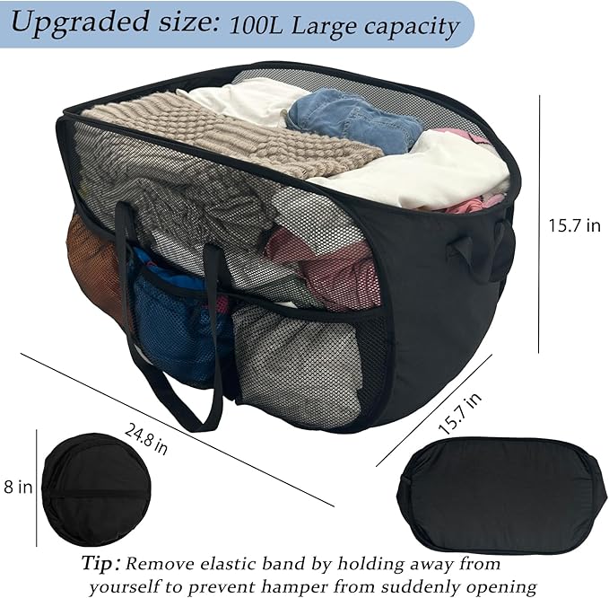100L Extra Large Mesh Pop Up Hamper