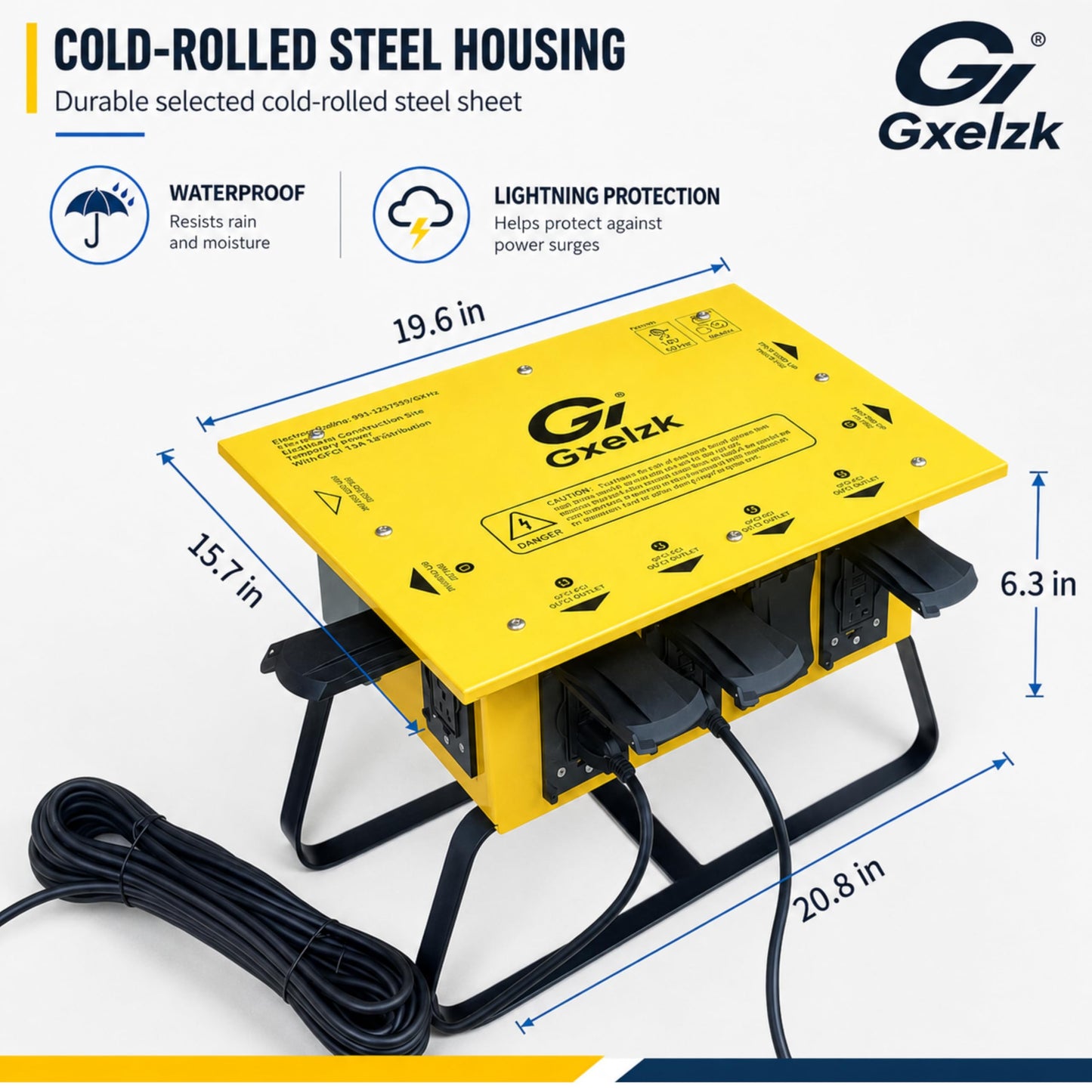 Power Distribution Box Temporary Distribution Box, It has Both 50A and 30A inlets, six 120V CFGI duplexes,Safe and Reliable Power on Any Construction site (50A)