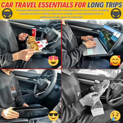 Qlhshop 2-in-1 Steering Wheel Desk - Steering Wheel Tray Table with Seat Gap Filler Organizer | Car Food Tray for Driver | Car Desk for Laptop & Eating - Work Road Trip Essentials Accessories