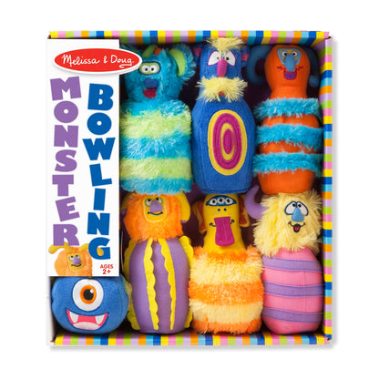 Melissa & Doug Fuzzy Monster Bowling Pins and Ball with Mesh Storage Bag - 8 Pieces Toddler Plush Indoor Bowling Set, for Toddlers and Kids Ages 2+