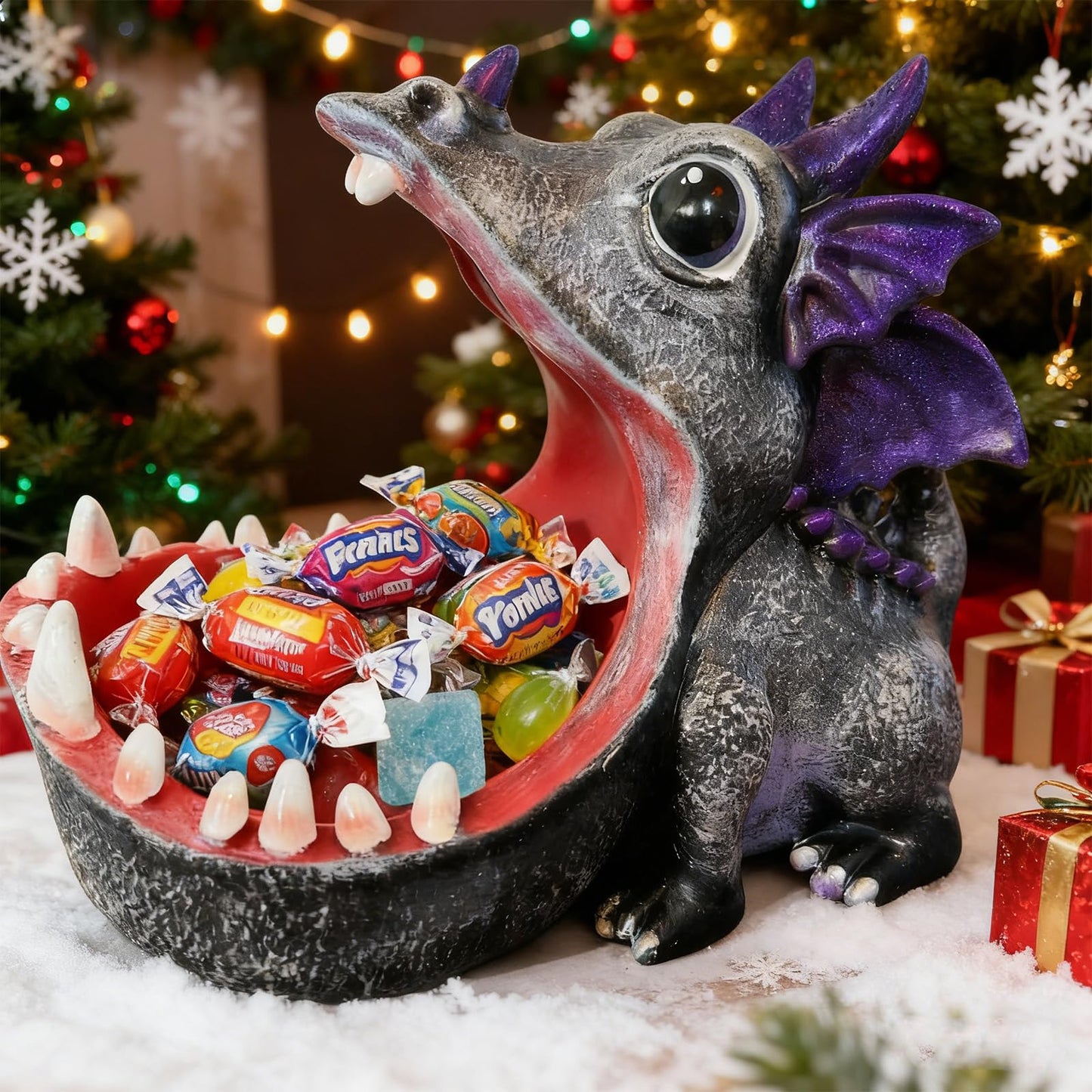 MOYI Candy Bowl Christmas Decoration Dinosaur Candy Dish, Home Decor Key Bowl for Entryway Table Office Desk, Unique Statue Fun Key Bowls Sculpture Art Decor Container Storage Box for Living Room