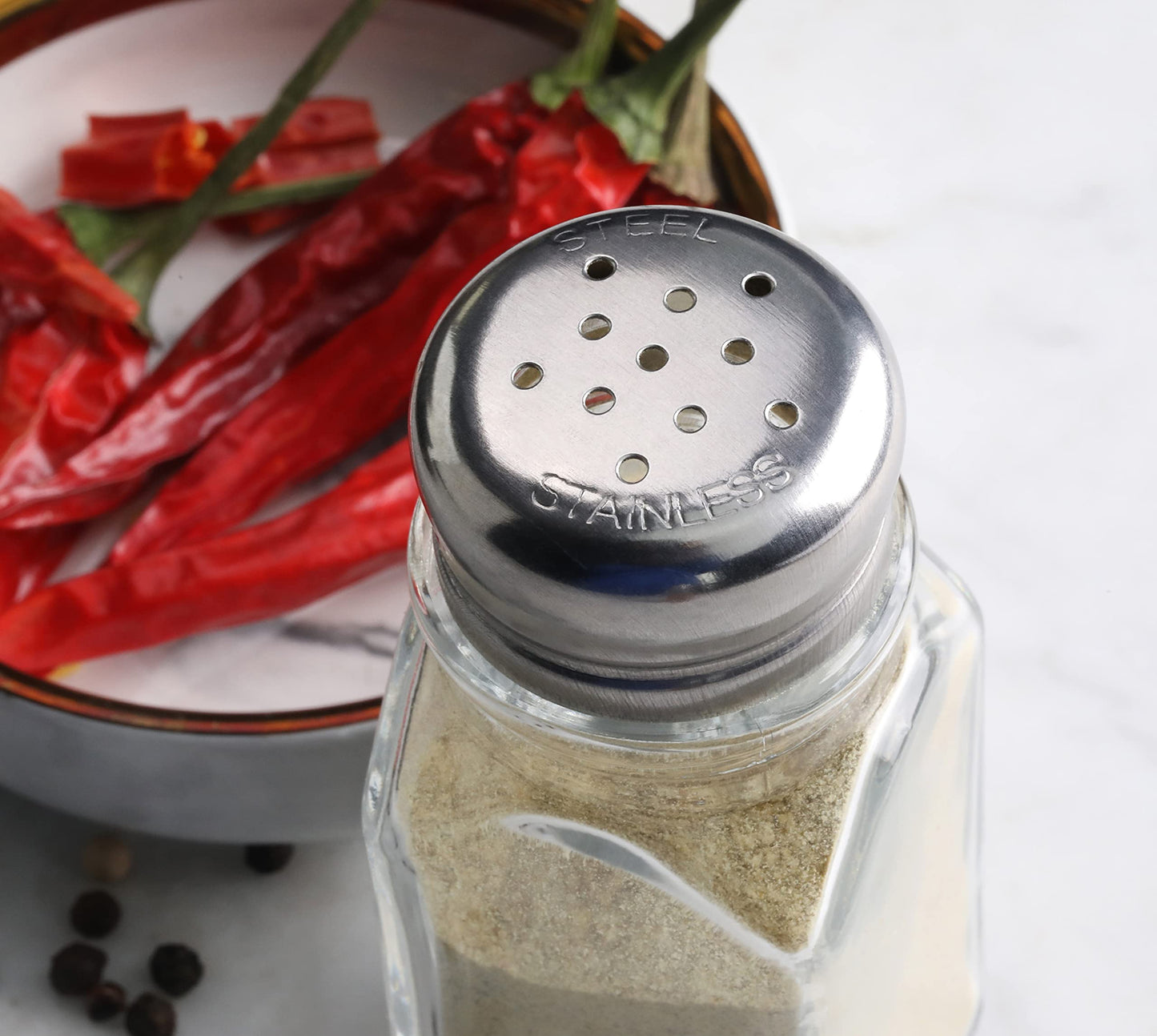 New Star Foodservice 22100 Glass Salt and Pepper Shaker with Stainless Steel Mushroom Top, Square, 2-Ounce, Set of 12