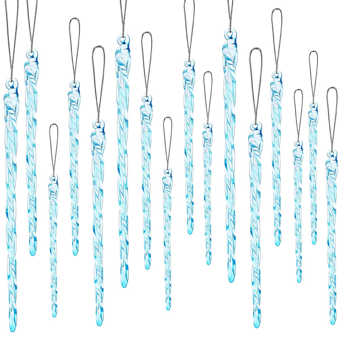 Boao Glass Icicle 3.5-7.8 Inch Twisted Glass Icicle Christmas Ornaments Hanging Decorations(Light Blue,54 Pcs)