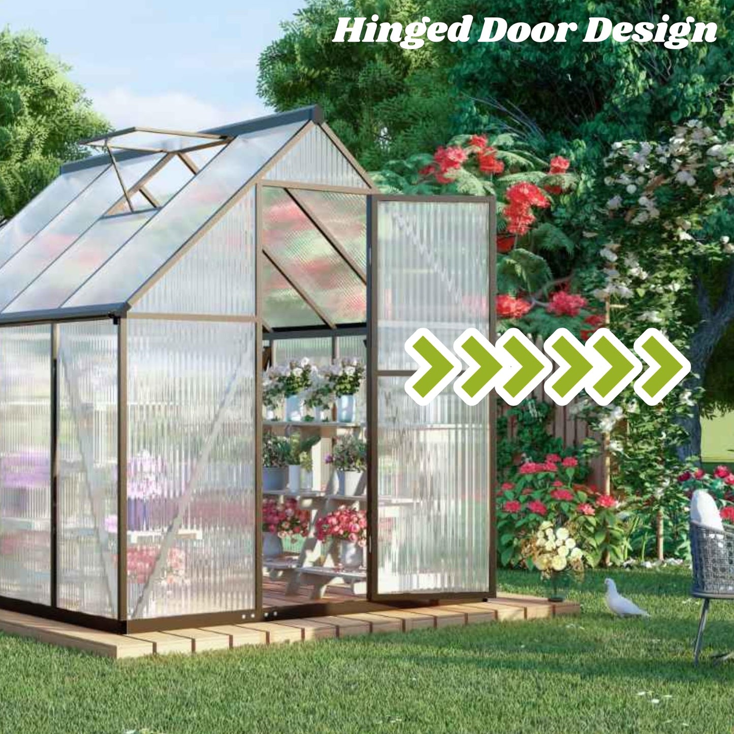 Fly by Yan 8x8 FT Greenhouse for Outdoors, Polycarbonate Greenhouse with Quick Setup Structure and Roof Vent, Aluminum Large Walk-in Green House for Outside Garden Backyard, Dark Gray
