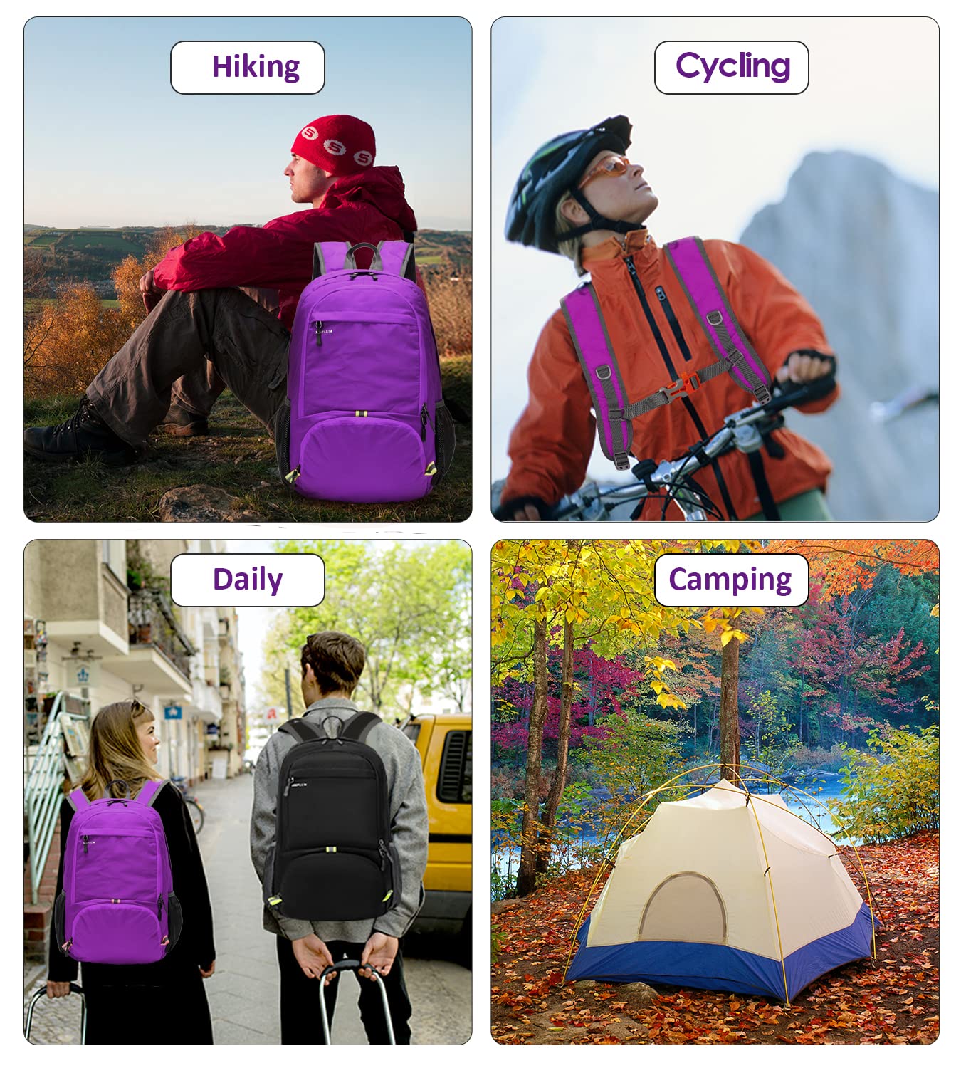MRPLUM 30L Rucksack Foldable Ultralight Packable Backpack, Unisex Durable Handy Daypack for Travel & Outdoor Sports Durable & Waterproof (Purple)