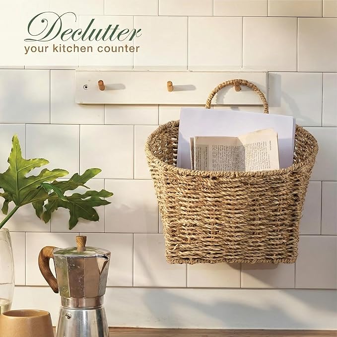 Set of 2 Wicker Hanging Basket for Organizing, Front Door, Flowers