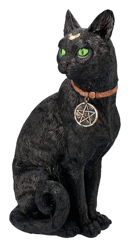 Pacific Giftware Realistic Black Cat Sculpture with Crescent Moon and Wicca Charm 12” Tall