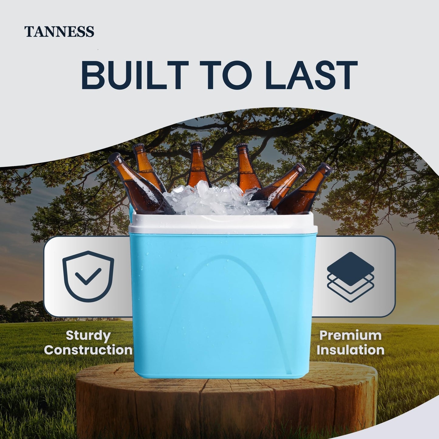 Tanness 24L Cool Box – Compact Insulated Ice Cooler Box for Hot or Cold Food and Drinks – Portable Ice Cooler for Camping, Picnics, Festivals, Travel, Beach, BBQs & Outdoor Adventures