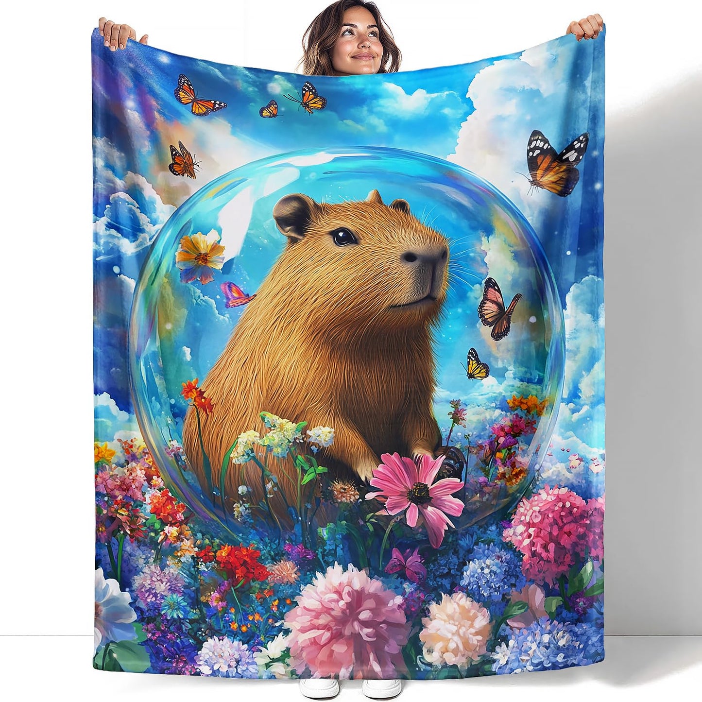 YISUMEI Capybara Gifts Throw Blanket, 50"x60", Capybara Butterfly Bubbles Cozy Blanket for Women, Kids and Teens, Ultra Soft Plush Fleece Flannel Blanket for Couch & Bed, Room Decor