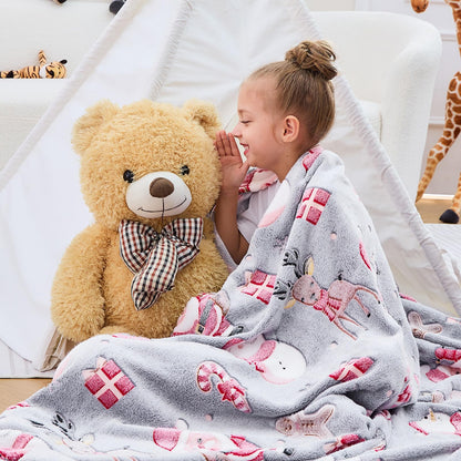 inhand Christmas Blanket,Glow in The Dark Blanket for Kids/Girls/Boys/Toddler Soft Flannel Red Santa Claus Gingerbread Candy Canes Christmas Throw Blankets for Age 3 4 5 6 7 8 9 10 11 12 13 Year Old