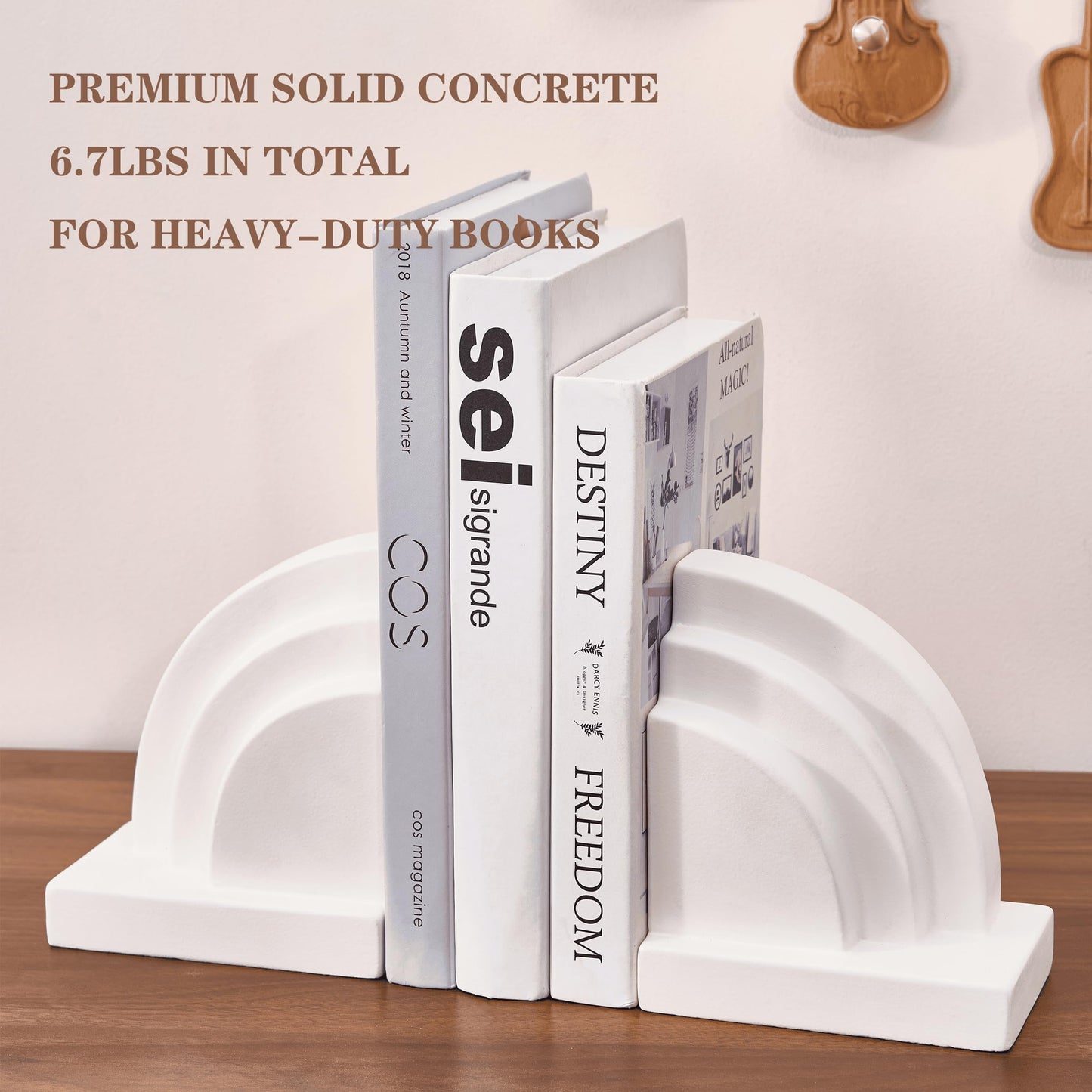 Concrete Bookends for Heavy Books - Heavy Duty 2-Piece Set for Shelves, Decorative Book Ends for Home Office Library, Non-Slip Base