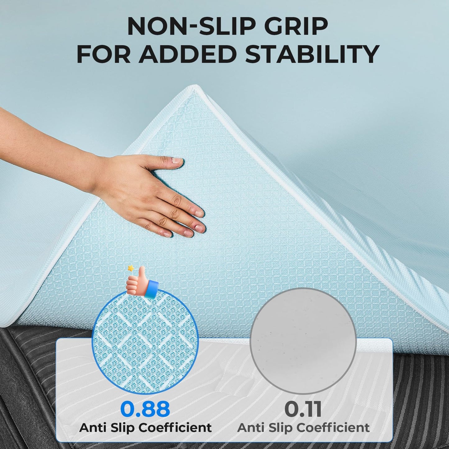 OhGeni 2 Inch Full Memory Foam Mattress Topper Pad with Cover, Soft Bed Cover with Anti-Slip Base, Enhanced with Cooling Gel，Premium Comfort for Sleep & Back Pain Relief, Removable & Washable