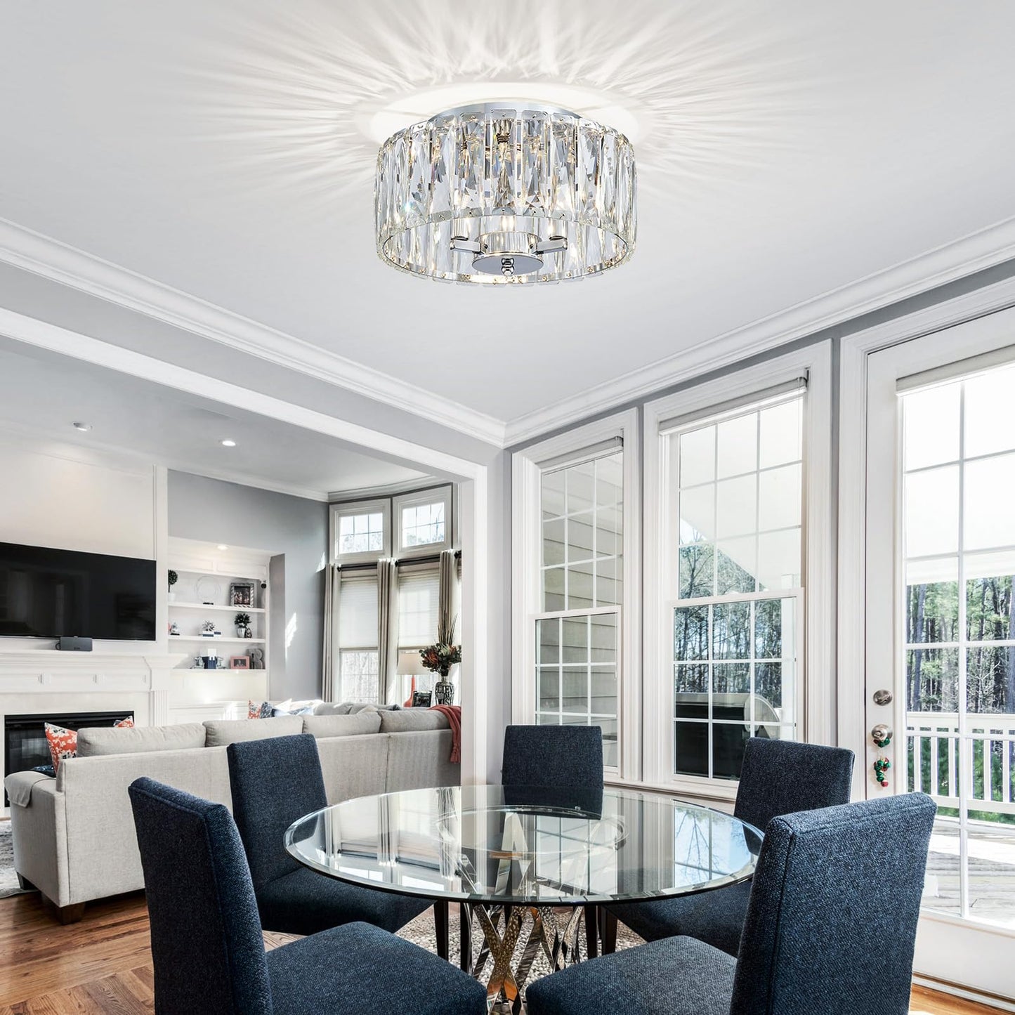 ElegLumi Crystal Ceiling Light, 3-Light Modern Flushmount Ceiling Light for Living Room, Dinning Room Hallway, D12xH9inch, Chrome Finish Frame & K9 Crystal