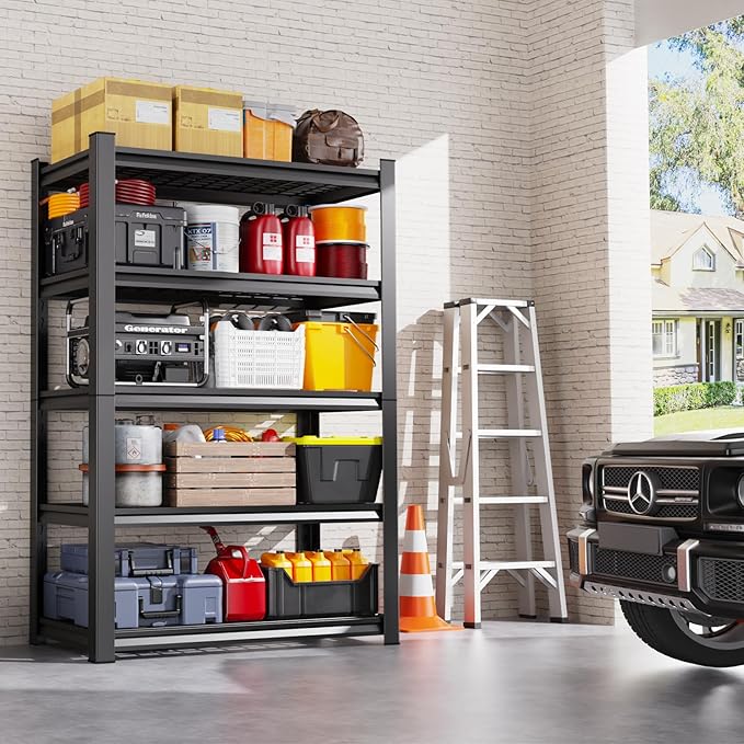 Set of 2 Garage Shelving-3000 lbs 5 Tier Storage Shelves,Adjustable Heavy Duty Metal Shelving Unit and Storage Large Wire Rack,Utility Steel Shelf for Warehouse Industrial Pantry Basement 71"x46"x18"