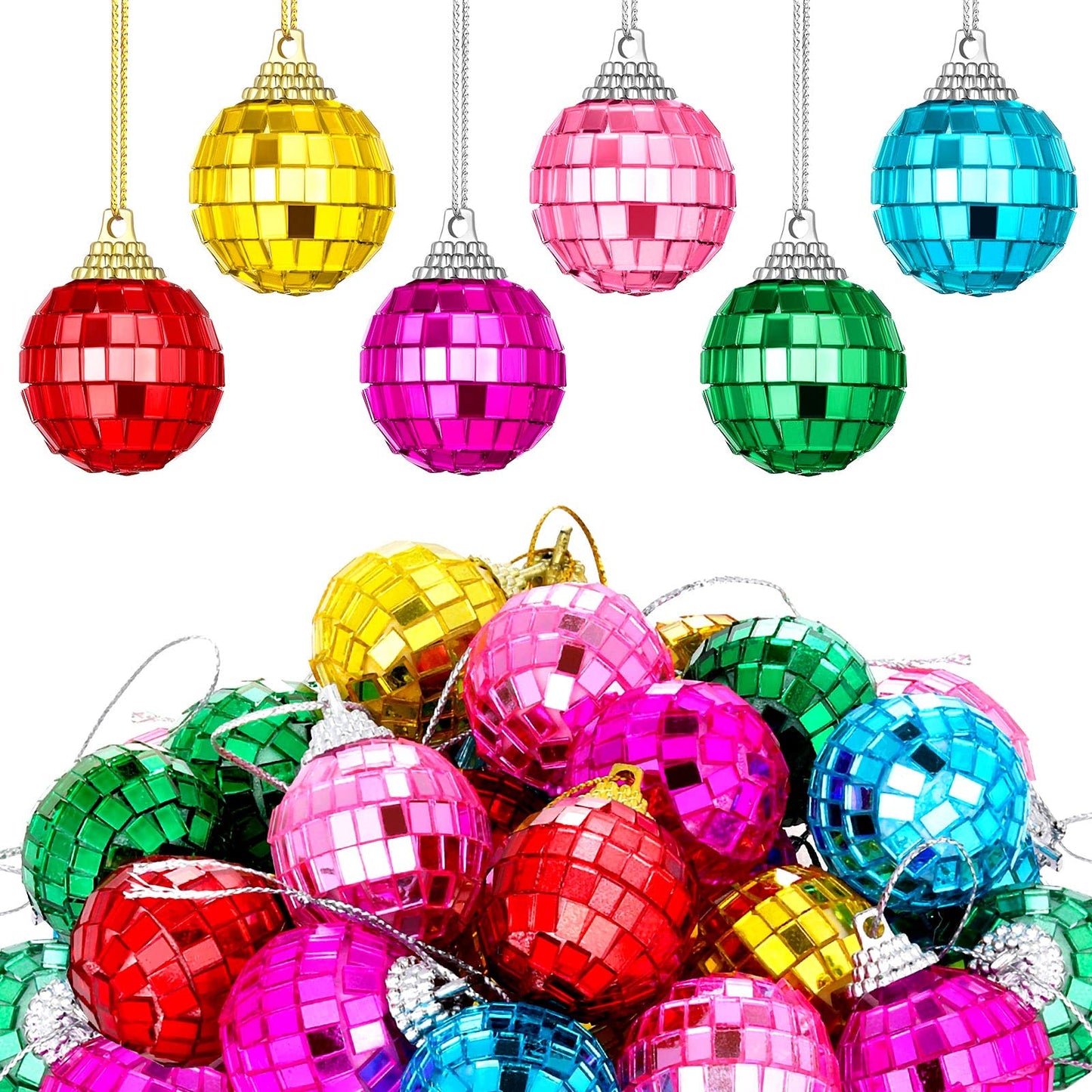 BBTO 36 Pcs Mini Disco Ball Ornaments New Year Ornaments 70s Party Decor Xmas Tree Hanging Reflective Decorations for Party Wedding Holiday Decor(1.18 Inch)