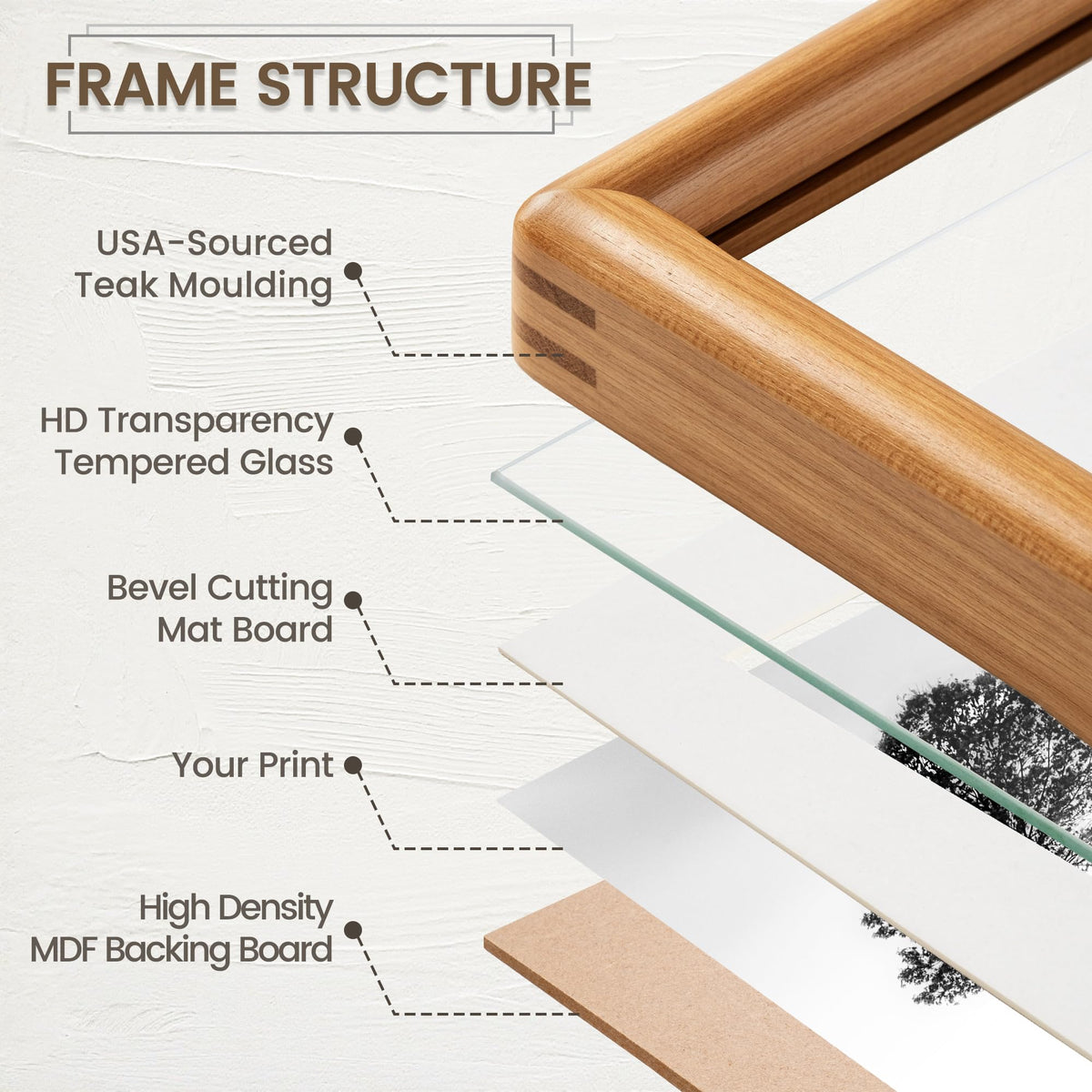 11x14 Picture Frame, USA-Sourced Natural Teak Wood Photo Frame with Tempered Glass, Handcrafted Rounded Corner 11 x 14 Wooden Frame Matted to 8x10 Photos, Hanging Hooks Included