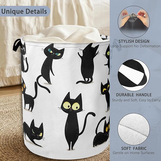 Funny Black Cat Laundry Hamper, Dirty Clothes Laundry Basket