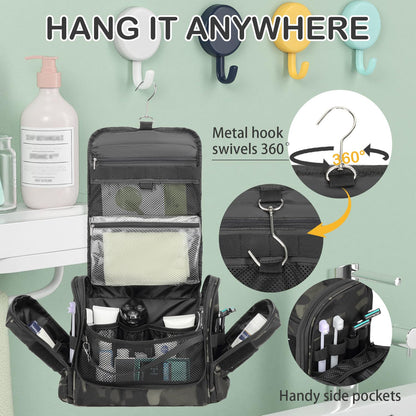 BISKLNDN Tactical Toiletry Bag for Men - Hanging Dropp Kit Mens Toiletry Travel Bag for Toiletries, Traveling & Shaving Kit, Hygiene Bag Shower Bathroom Organizer with Handle & Swivel Hook, Black CM