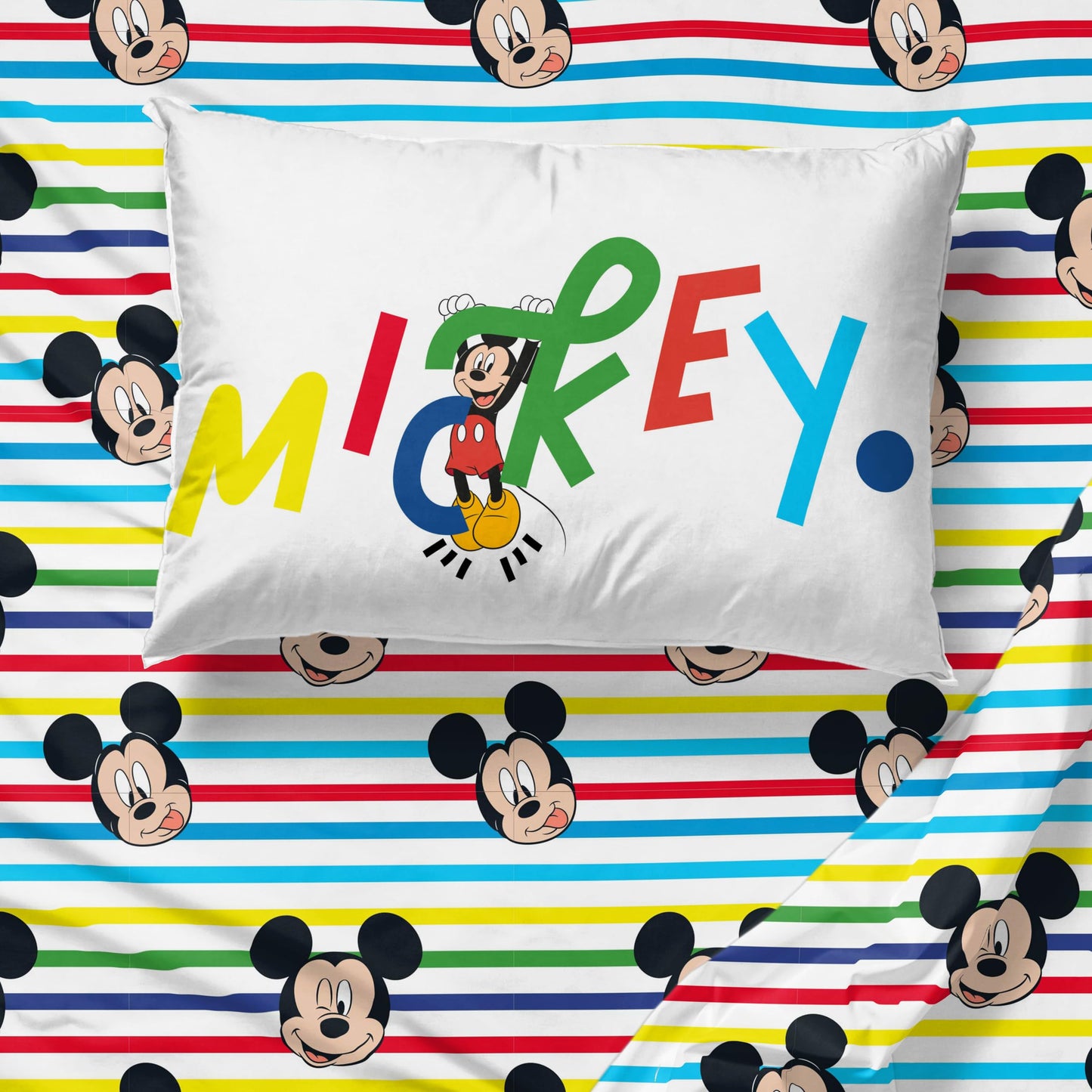 Sunny Side Up Disney Mickey Mouse Twin Sheet Set - 3 Piece Kids Bedding Set Includes Pillow Cover - Super Soft Microfiber Sheets