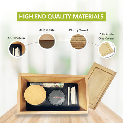 Kashmir Wooden Storage Kit – Bamboo Lockable Stash Box with Glass Jar & Rolling Tray, Smell-Proof Organizer for Home or Travel, Decorative Keepsake Gift with Combination Lock