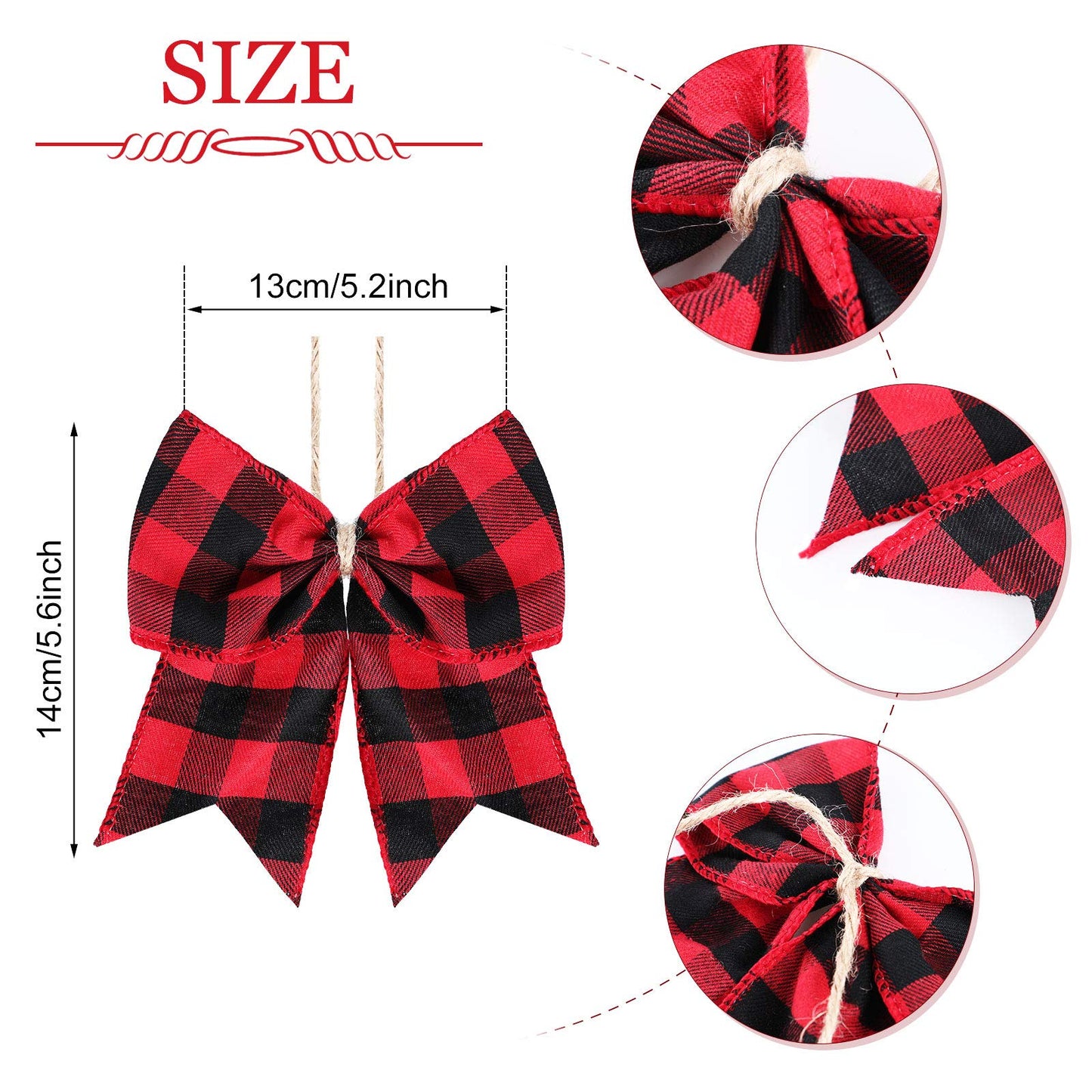 Syhood 20 Pieces Christmas Plaid Bows Ornaments Buffalo Plaid Burlap Bows for Christmas Wreaths Gift Wrapping Tree Crafts DIY Home Party Indoor Outdoor Decoration Supplies (Black and Red)