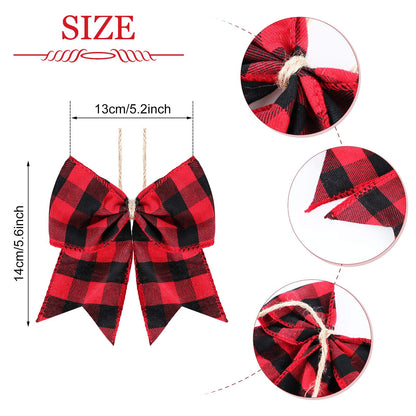 Syhood 20 Pieces Christmas Plaid Bows Ornaments Buffalo Plaid Burlap Bows for Christmas Wreaths Gift Wrapping Tree Crafts DIY Home Party Indoor Outdoor Decoration Supplies (Black and Red)