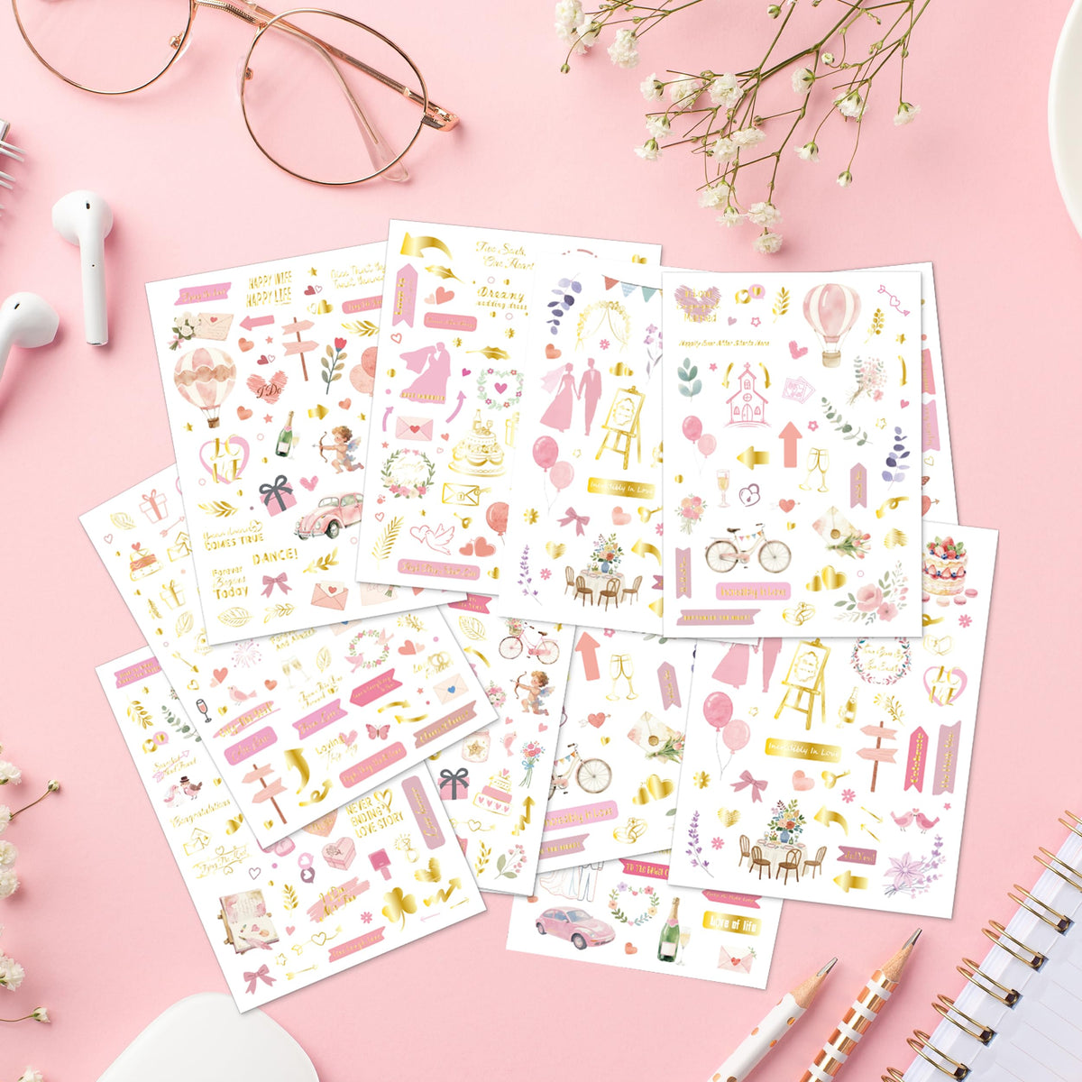 BIROYAL 12 Sheets XL Wedding Stickers for Scrapbooking | Wedding Scrapbook Stickers 6.7" x 9.5" | 450+ Bride Sticker | Bridal Shower Sticker for Engagement, Anniversary, Marriage, Decorations