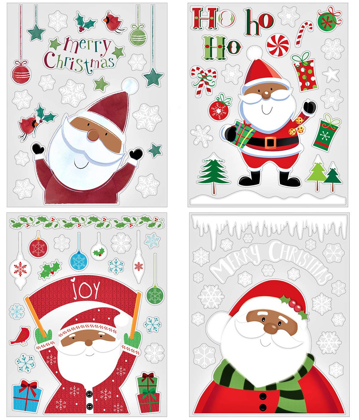 Iconikal Christmas Static Cling Window Decorations, African American Black Santa Claus, 80-Count