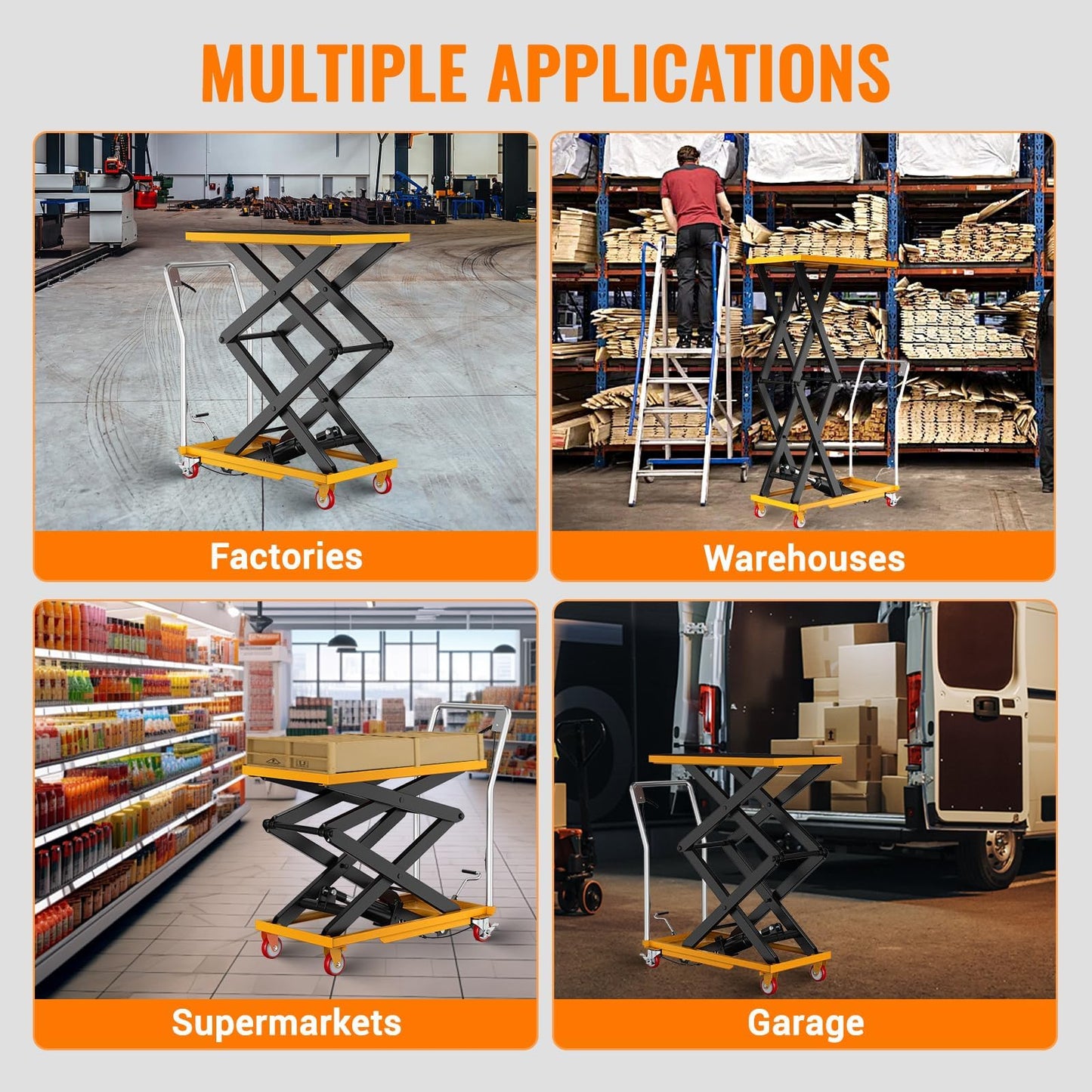 GarveeTech Hydraulic Lift Table Cart, 330 LBS Capacity 50 in Lifting Height, Manual Double Scissor Lift Table with Locking Wheels and Non-Slip Pad, ScissorLift Table for Material Handling, Gold