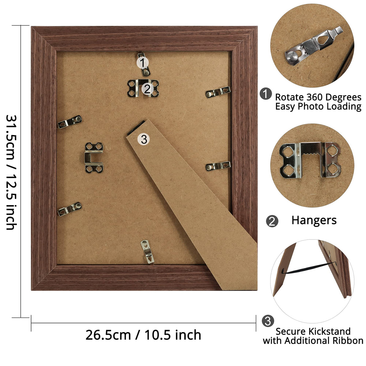 GraduationMall 8x10 Wooden Picture Frames,Display Photos 5x7 with Mat or 8x10 Without Mat,Real Glass,Wall or Tabletop Display,Rustic Brown Set of 2