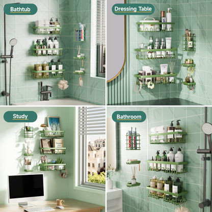Veken Rustproof & Waterproof Shower Caddy 6-Pack, No Drilling Adhesive Shelves Rack with Soap Holder, Large Capacity Bathroom Organizers and Storage, Wall-Mounted Kitchen & Home Decor, Green