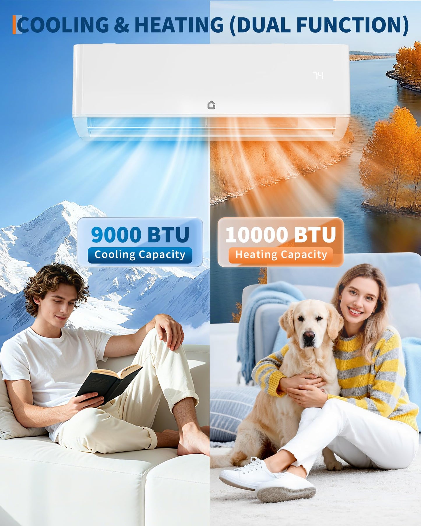 Garvee 9000 BTU Mini Split AC/Heating System, 115V WIFI Enabled, Energy Efficient Wall-Mounted Heat Pump Air Conditioner, Cools Up to 450 Sq.Ft, Complete with Installation Kits