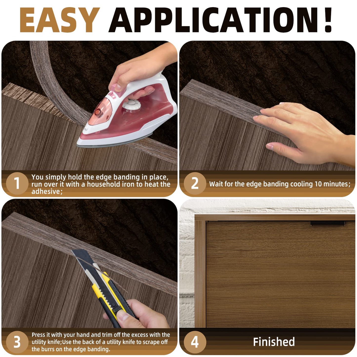 GSCIT Club Walnut Edge Banding, 16mm x 15.24m roll of Veneer Edge Banding -Pre-glued Flexible, Real Wood Tape Banding for Cabinet Repair Furniture Restoration