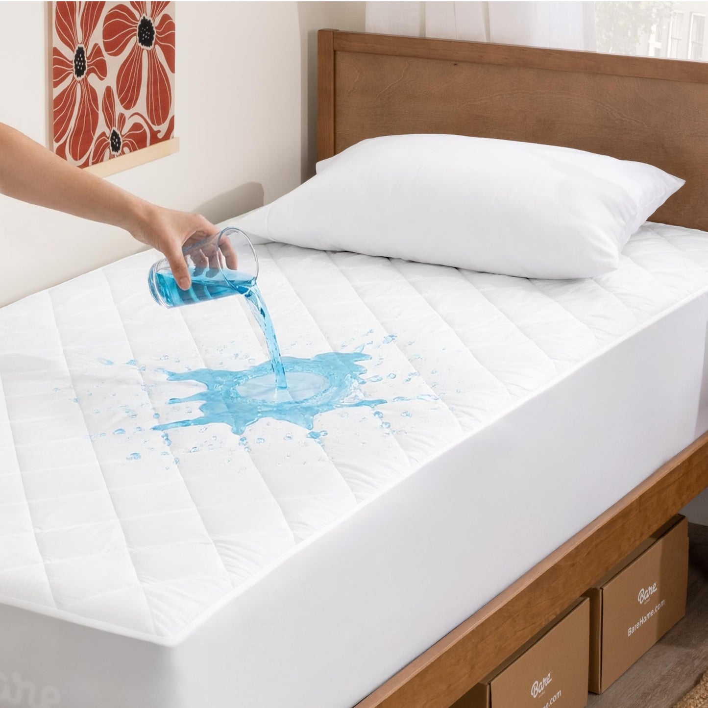 Bare Home Waterproof Quilted Mattress Protector - Cooling Mattress Pad - Protect Against Spills - Easy Wash - Fitted Mattress Cover - Dorm Essentials - Stretch-to-Fit up to 15 Inches Deep (Twin XL)