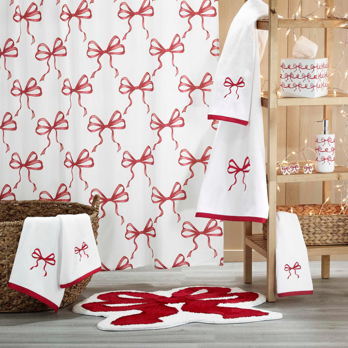 Avanti Linens - Bathroom Bundle, 2-Pack Cotton Velour Fingertip Towels & Resin Lotion Pump, Holiday Bathroom Essentials (Christmas Bows)