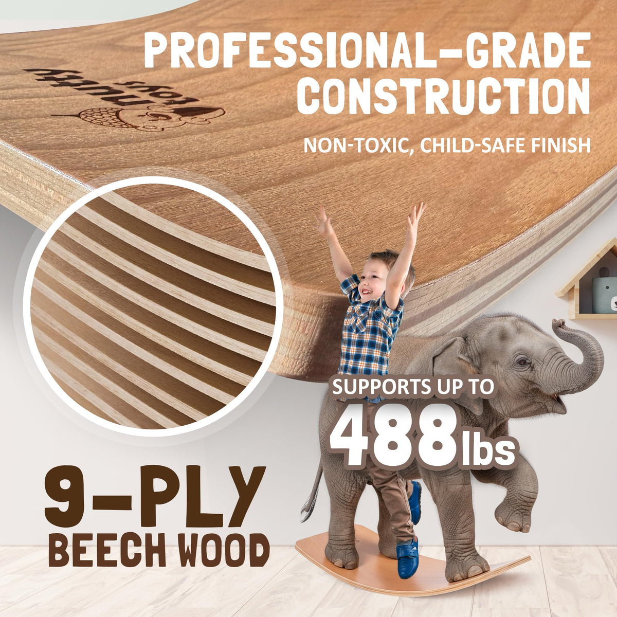 NUTTY TOYS Montessori Wooden Wobble Board for Kids & Adults - 100% Natural Wood Balance Board, Toddler Balancing Toy, Unique Boy & Girl Open Ended Toy, Best Christmas Stocking Stuffer Gifts Idea 2026