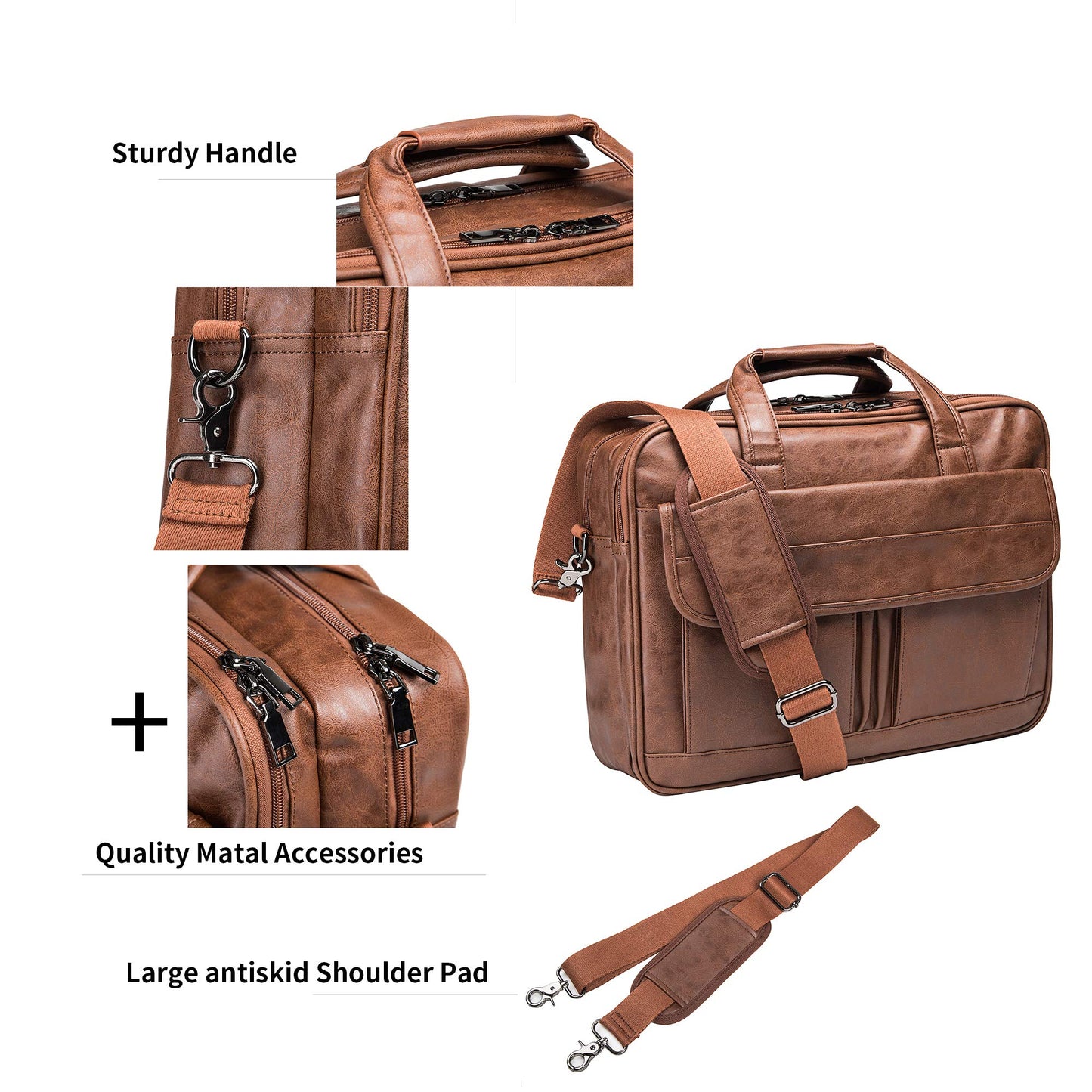 seyfocnia Mens Laptop Bag,15.6 Inch Leather Messenger Bag Water Resistant Business Travel Briefcase, Work Computer Bag Satchel Bag Husband Gifts（Brown）