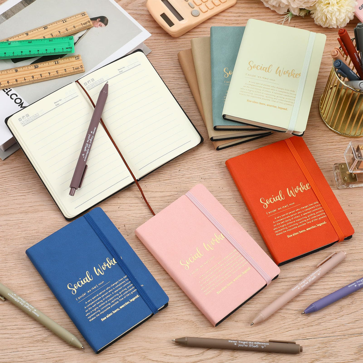 Supervitae 24 Set Social Worker Gifts Bulk, A6 Inspirational Notebooks with Ballpoint Pens, Employee Appreciation Thank You Gifts for Volunteers Coworkers Nurses Retirement(Fresh Color)