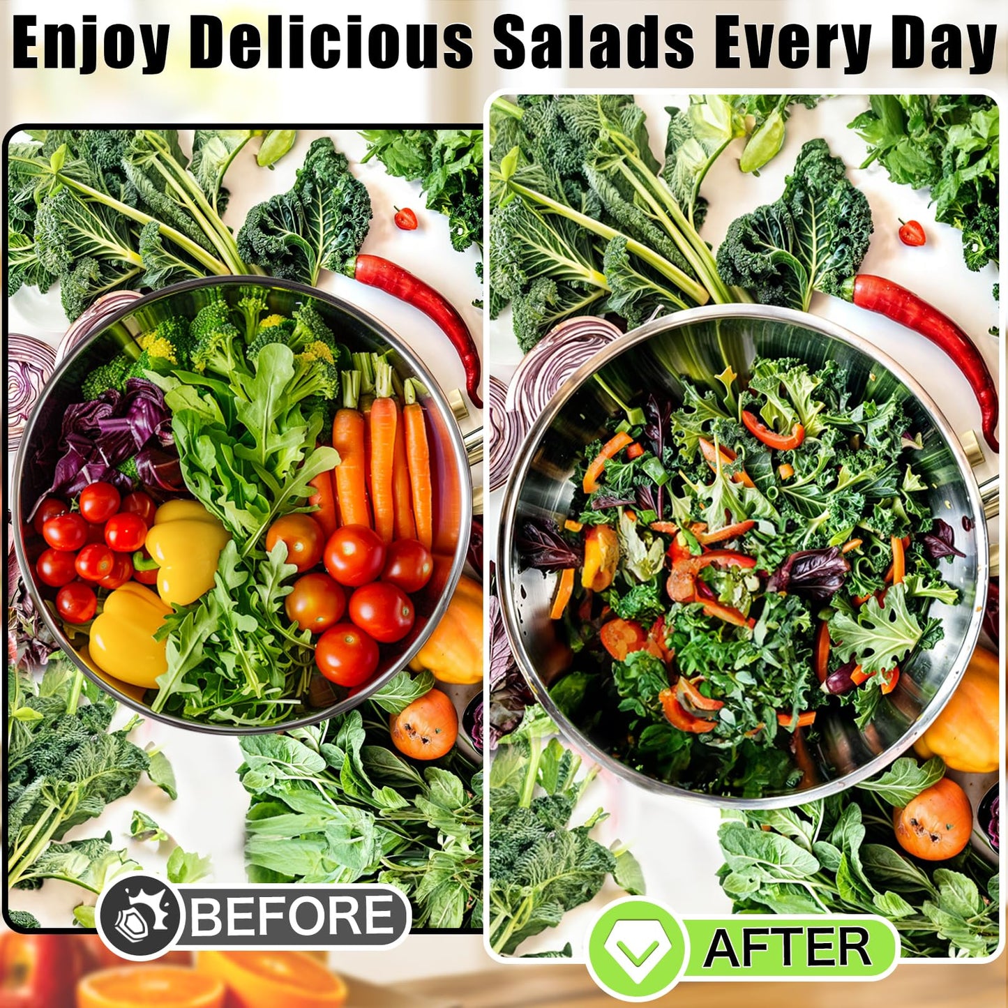 ZMCYNG Salad Chopper Bowl - Stainless Steel Salad Chopping Bowl, Sala d Chopper Bowl and Cutter with Lid, Chef Grade Salad- Chopper Blade and Bowl, Mezzaluna Mincing Knife, Super-fast Sala d Prep