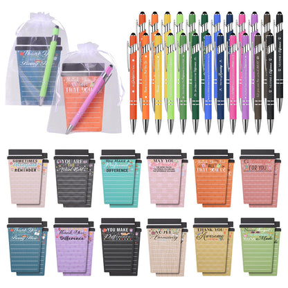 Mkway 24 Set Employee Appreciation Gifts Bulk Team - 24 Pack Coffee Cup Notepad+24 Ballpoint Pens+ 24 Drawstring Gift Bags, Bulk Gifts for Coworkers/Staffs/Teachers/Christmas
