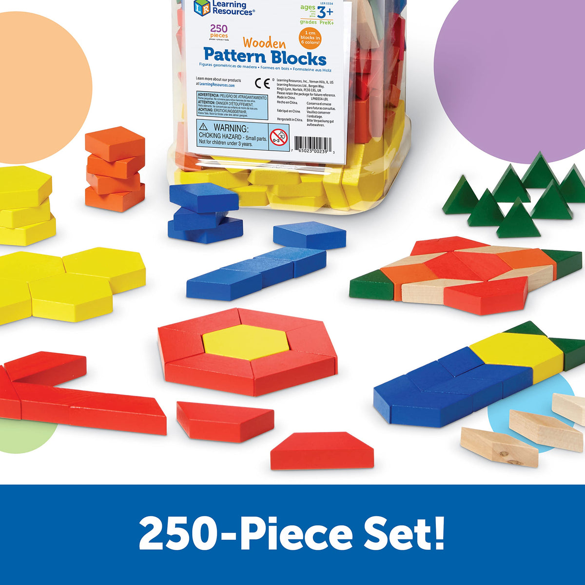 Learning Resources Wooden Pattern Blocks - Educational Toys and Tangram Puzzle Manipulatives for Kindergarten, Early Math Toys, Wood Pattern Blocks for Classroom and Homeschool, Teacher Must Haves