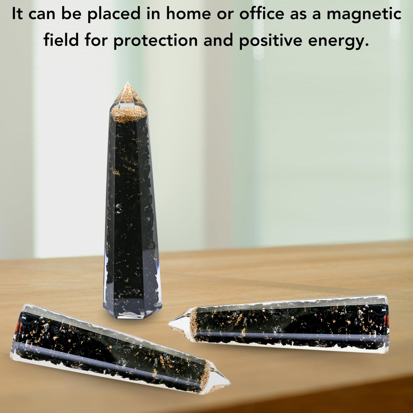 Amazing Gemstone Black Tourmaline Orgonite Orgone Crystal Towers - Large 4.5" Orgonite Crystal Wand Obelisk Tower Point for Meditation, Crystals and Healing Stones Gift and Protection