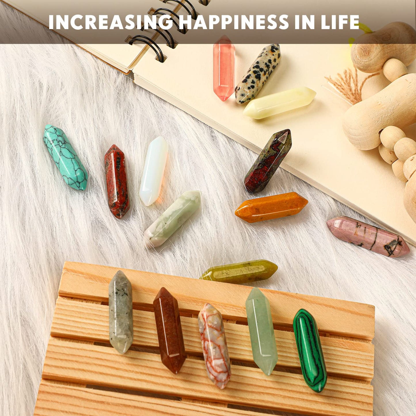 Nuenen 60 Pcs Crystal Hexagonal Wand Stones Bulk Worry Stones Healing Bullet Crystals Stones Sets Witch Hexagonal Bullet Shaped Gemstones Chakra for Witchcraft Meditation Divination(Classic Colors)