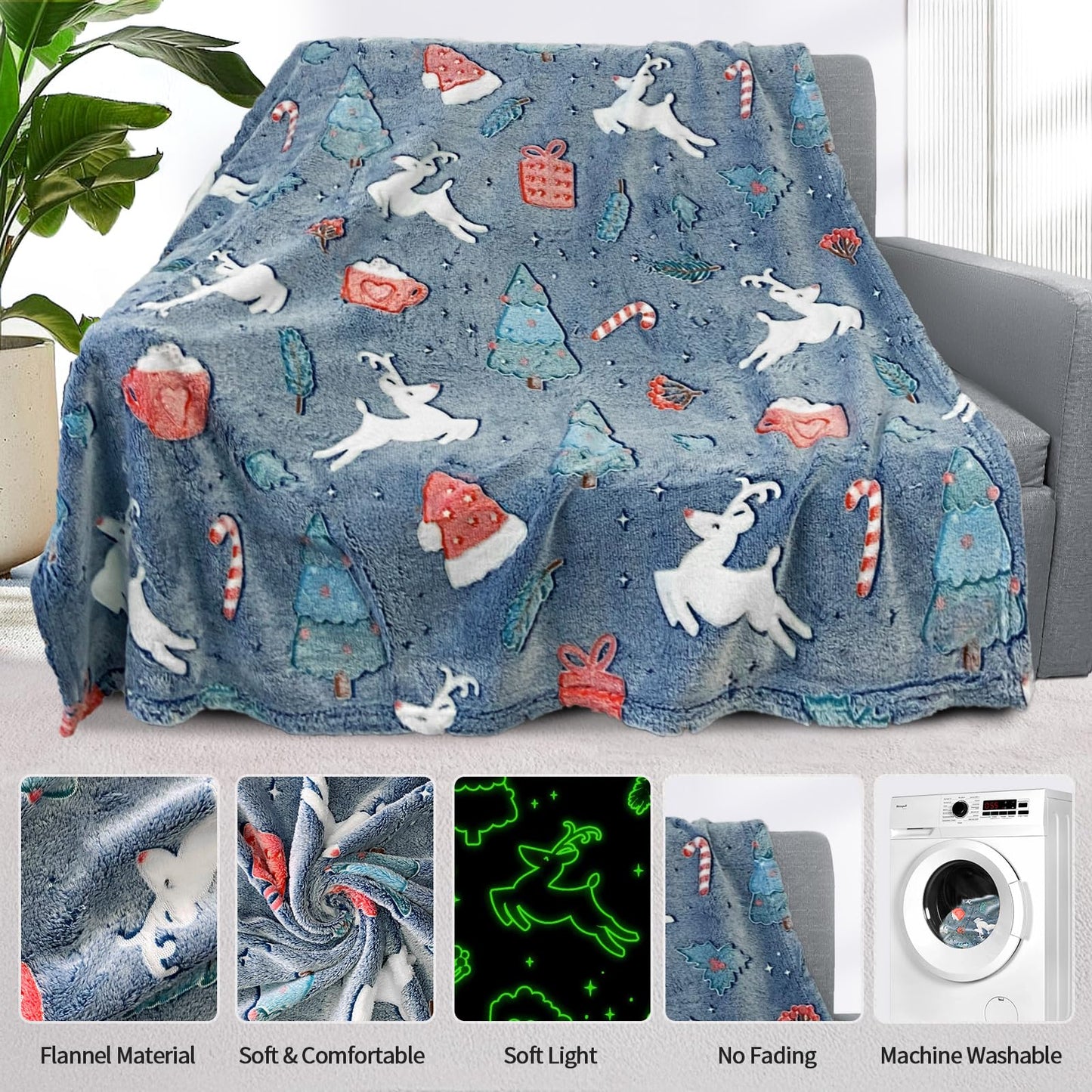 Christmas Blanket for Boys, Christmas Glow in The Dark Blanket for Kids/Toddler/Baby, Soft Fleece Blankets and Throw, Birthday 40"x 60"