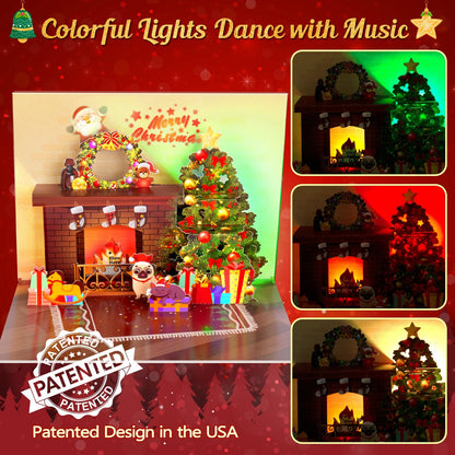 FITMITE Christmas Card Pop Up with Light and Music 3D Santa Fireplace Merry Christmas Greeting Card with Envelope for Kids Girls Women Man Christmas Gift